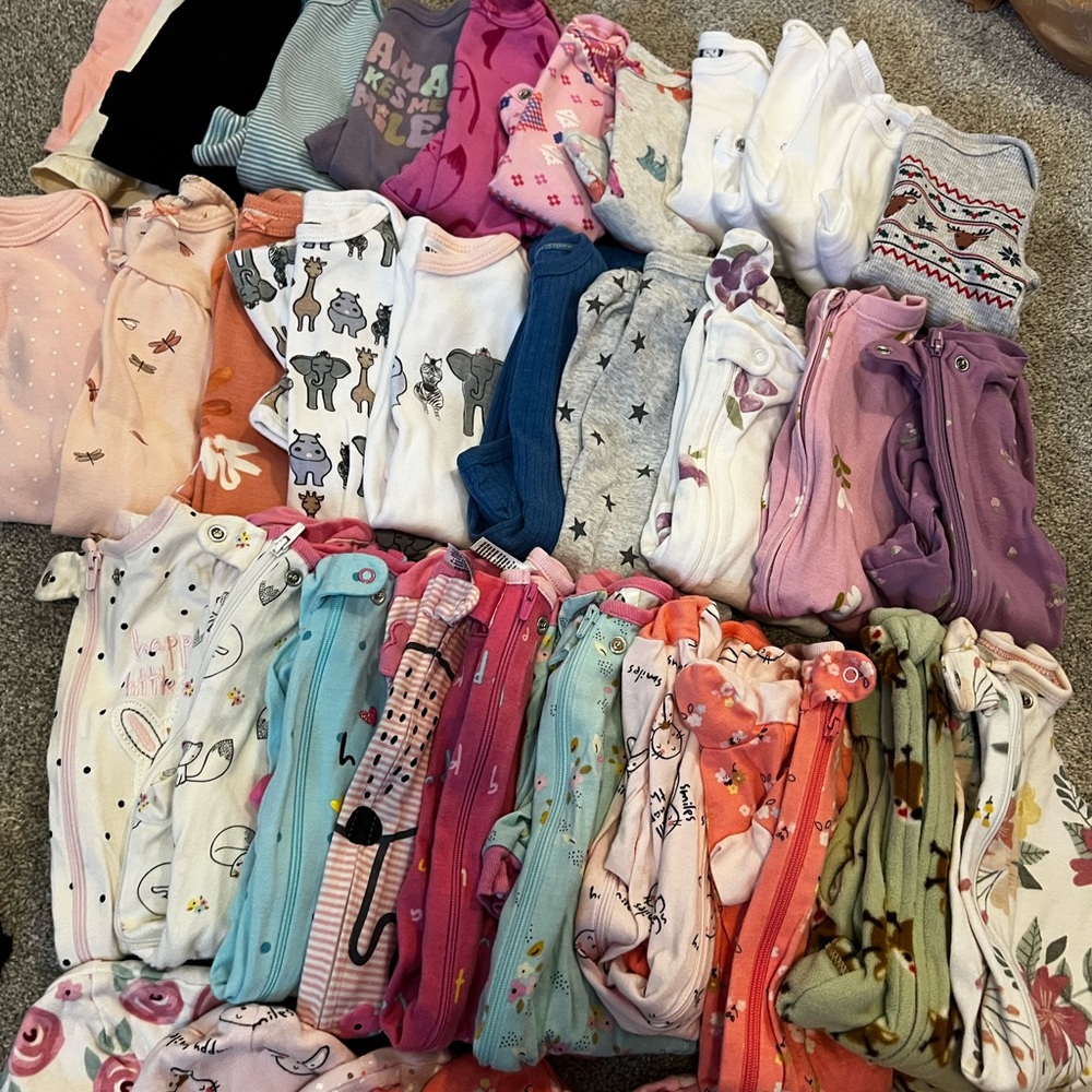 Large lot of newborn and 0-3 MO baby girl clothing
